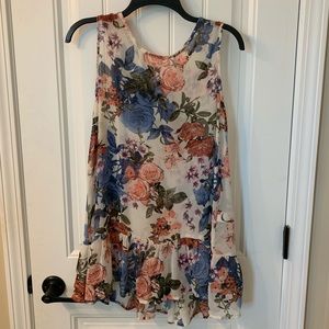 Orange and blue floral sleeveless tunic top
